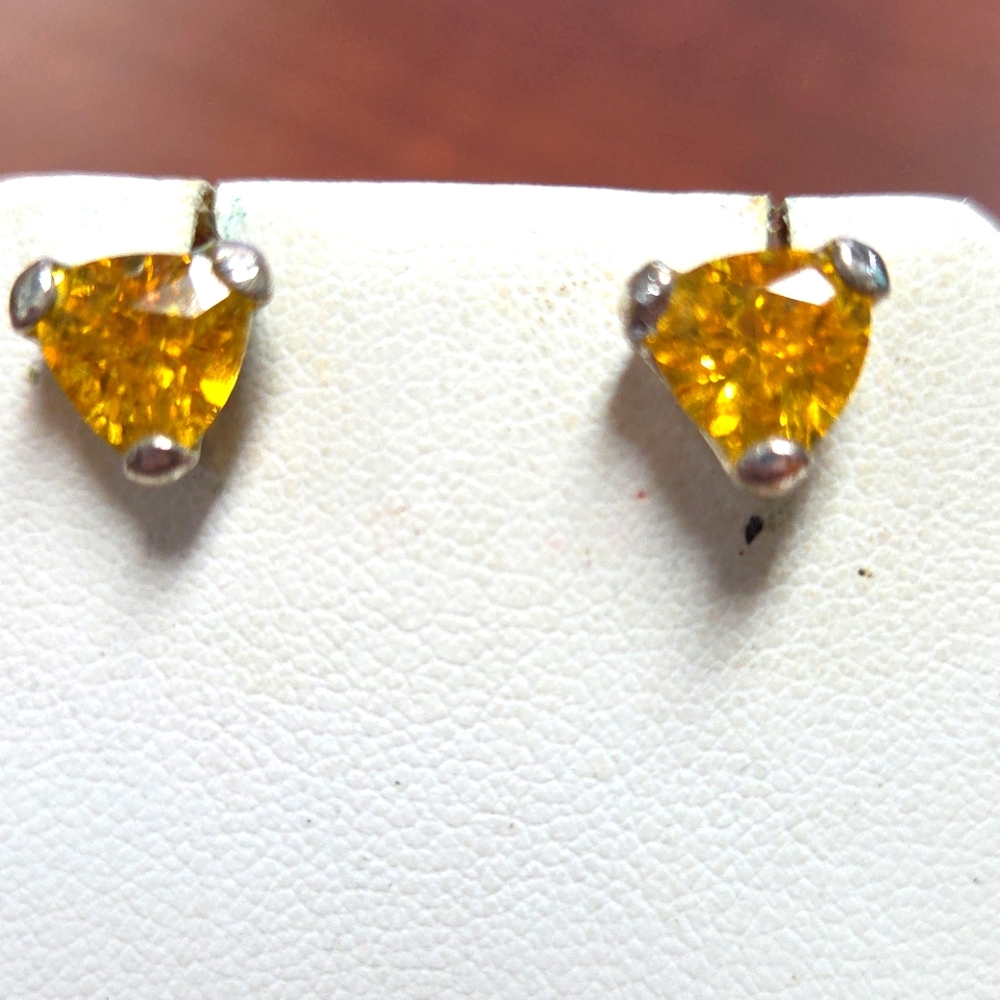 Trillion Cut Cz Earrings. Gold